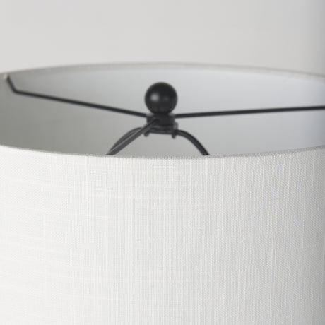 Sarah 15.0L x 10.0W x 22.2H Arched Black Metal W/Marble Cube and White Shade Table Lamp from Mercana - Luna Furniture
