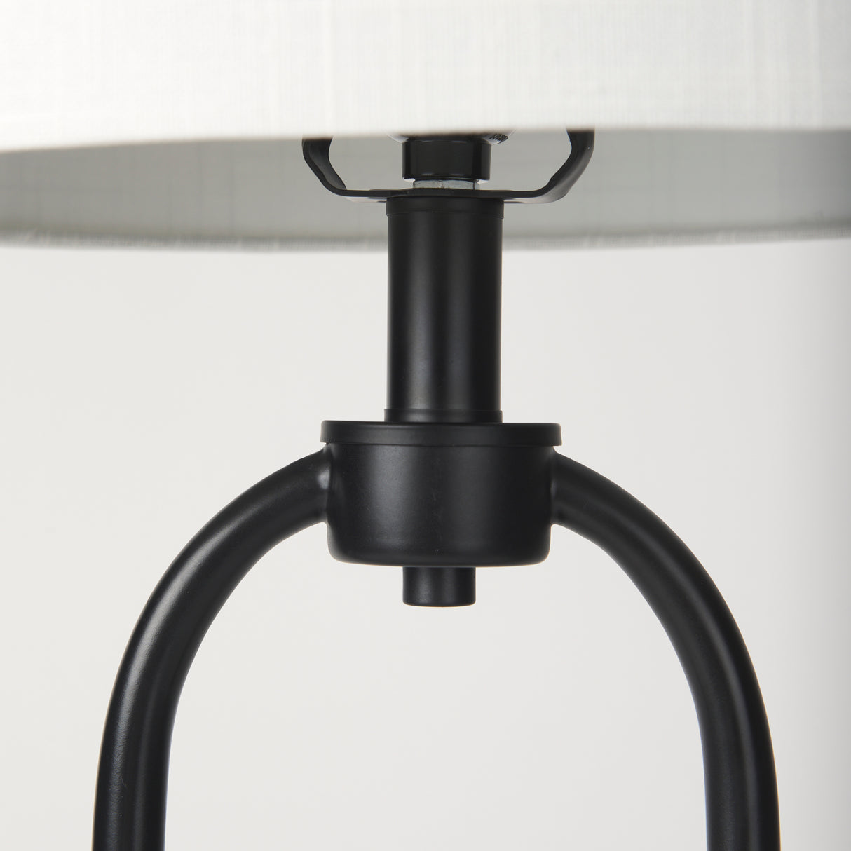 Sarah 15.0L x 10.0W x 22.2H Arched Black Metal W/Marble Cube and White Shade Table Lamp from Mercana - Luna Furniture