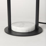 Sarah 15.0L x 10.0W x 22.2H Arched Black Metal W/Marble Cube and White Shade Table Lamp from Mercana - Luna Furniture