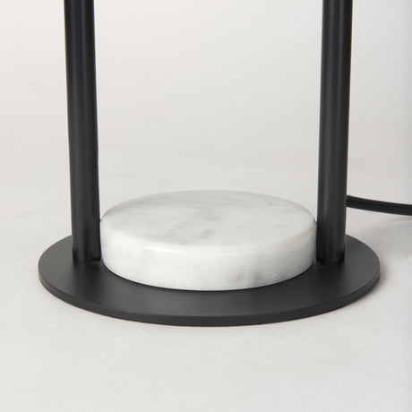 Sarah 15.0L x 10.0W x 22.2H Arched Black Metal W/Marble Cube and White Shade Table Lamp from Mercana - Luna Furniture