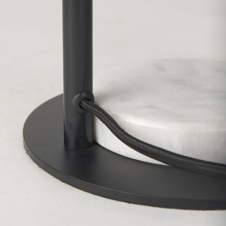 Sarah 15.0L x 10.0W x 22.2H Arched Black Metal W/Marble Cube and White Shade Table Lamp from Mercana - Luna Furniture