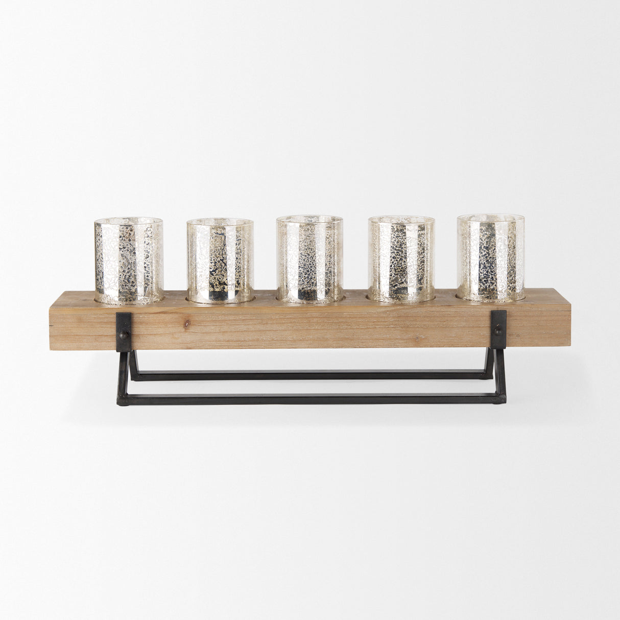 Benk Wood and Black Metal Five Cup Candle Holder from Mercana - Luna Furniture