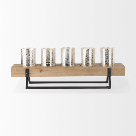 Benk Wood and Black Metal Five Cup Candle Holder from Mercana - Luna Furniture