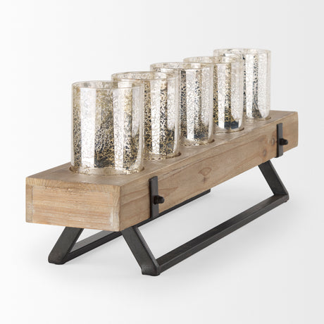 Benk Wood and Black Metal Five Cup Candle Holder from Mercana - Luna Furniture