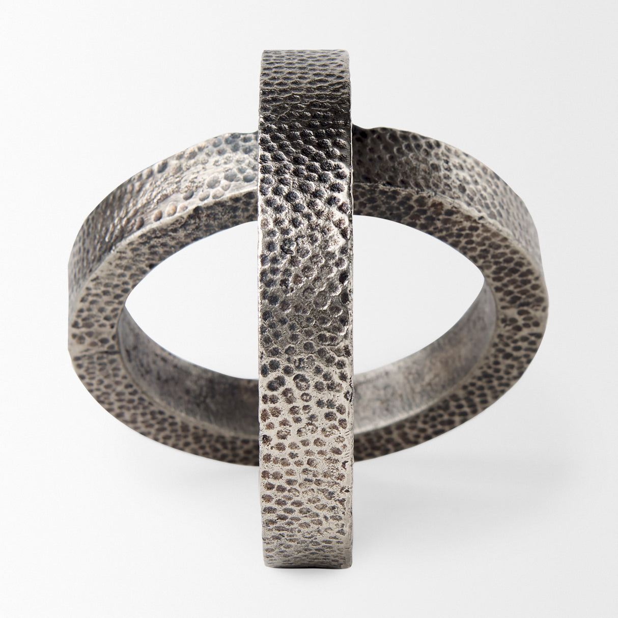 Rafiki Two Blackened Silver Hammered Finish Metal Conjoined Circles from Mercana - Luna Furniture