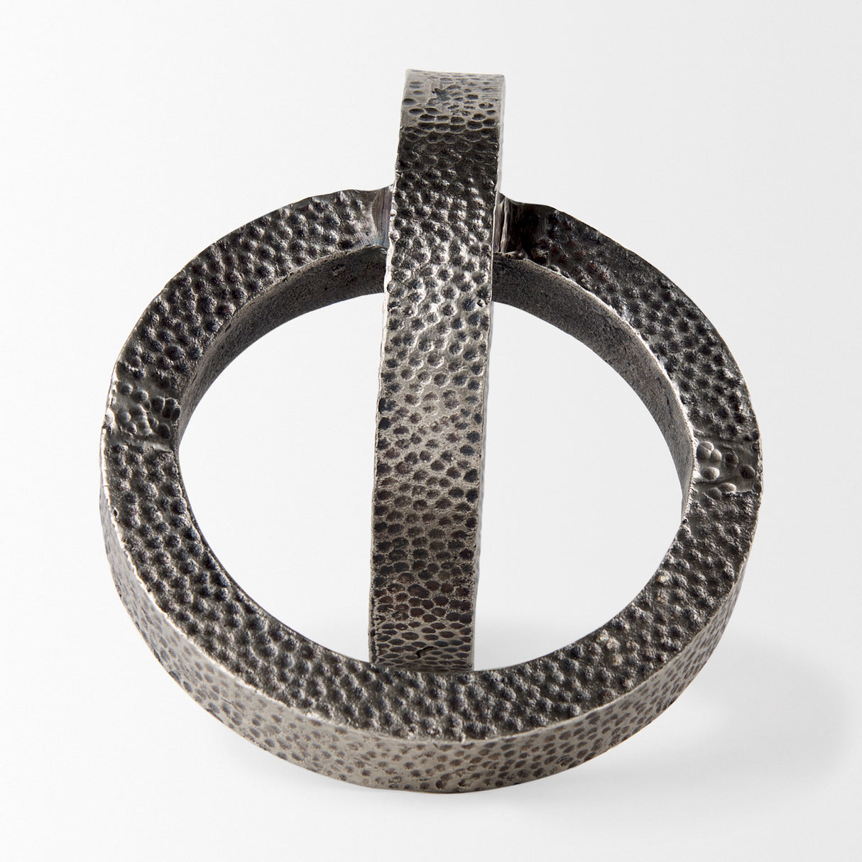 Rafiki Two Blackened Silver Hammered Finish Metal Conjoined Circles from Mercana - Luna Furniture