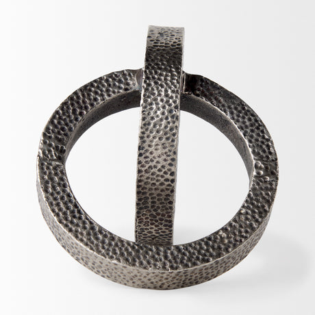 Rafiki Two Blackened Silver Hammered Finish Metal Conjoined Circles from Mercana - Luna Furniture