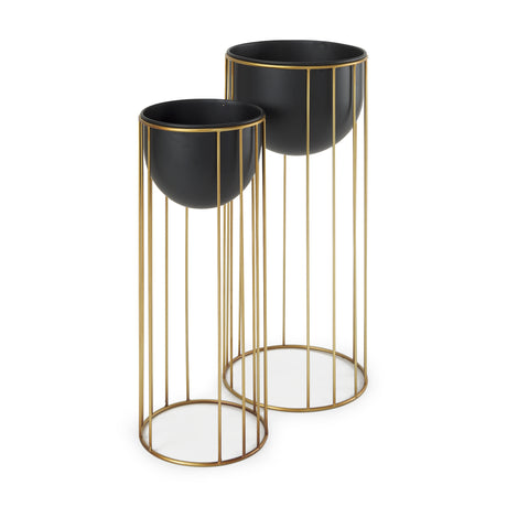 Danica Set of 2 Matte Black Metal Plant Stands from Mercana - Luna Furniture