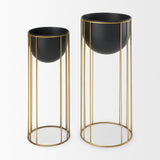 Danica Set of 2 Matte Black Metal Plant Stands from Mercana - Luna Furniture