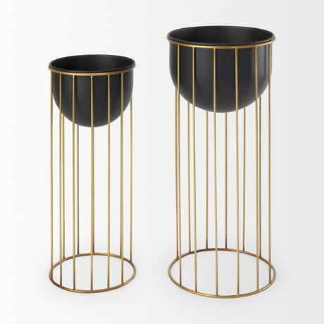 Danica Set of 2 Matte Black Metal Plant Stands from Mercana - Luna Furniture