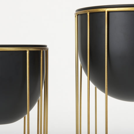 Danica Set of 2 Matte Black Metal Plant Stands from Mercana - Luna Furniture