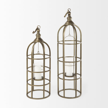 Gerson I Large Cage-Style Gold Metal Candle Holder Lantern from Mercana - Luna Furniture