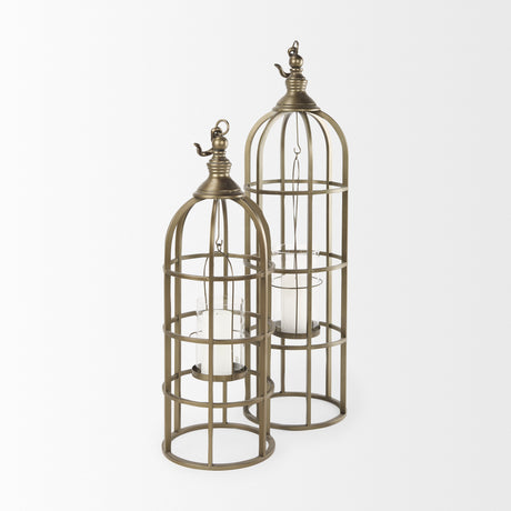 Gerson I Large Cage-Style Gold Metal Candle Holder Lantern from Mercana - Luna Furniture