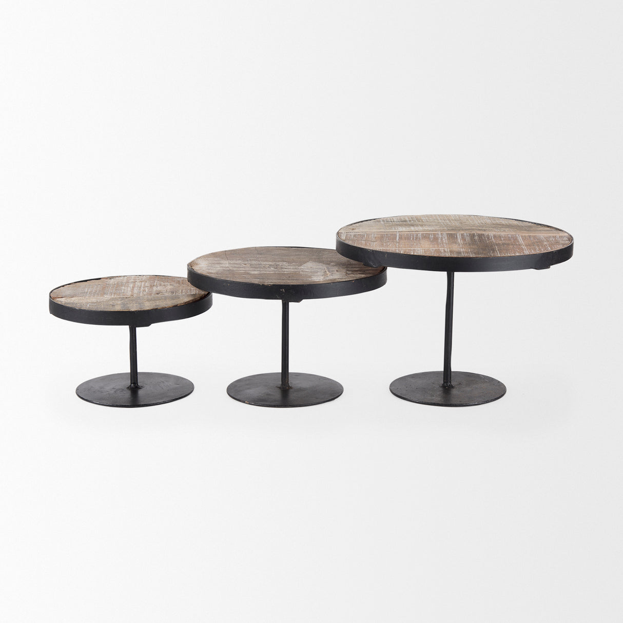 Lorenz (Set of 3) Light Brown Wood W/ Black Metal Base Round Decorative Display Stands from Mercana - Luna Furniture