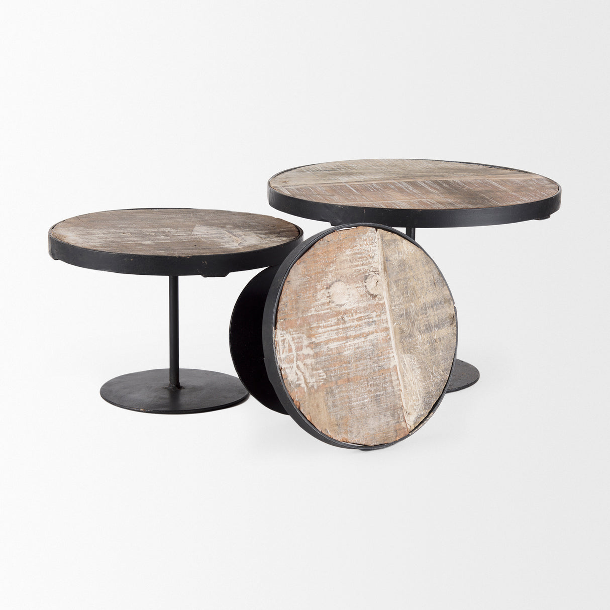 Lorenz (Set of 3) Light Brown Wood W/ Black Metal Base Round Decorative Display Stands from Mercana - Luna Furniture
