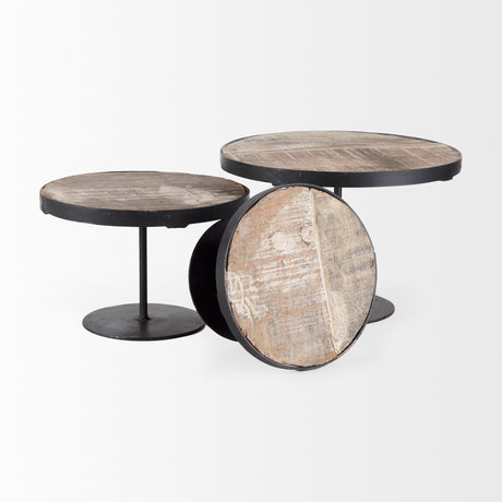 Lorenz (Set of 3) Light Brown Wood W/ Black Metal Base Round Decorative Display Stands from Mercana - Luna Furniture