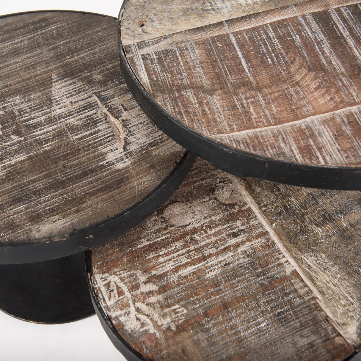 Lorenz (Set of 3) Light Brown Wood W/ Black Metal Base Round Decorative Display Stands from Mercana - Luna Furniture