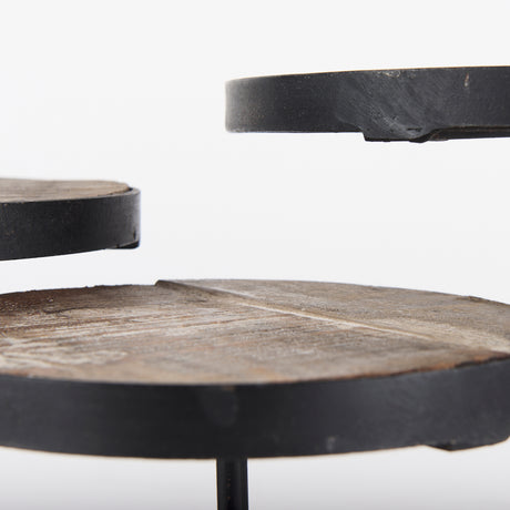 Lorenz (Set of 3) Light Brown Wood W/ Black Metal Base Round Decorative Display Stands from Mercana - Luna Furniture