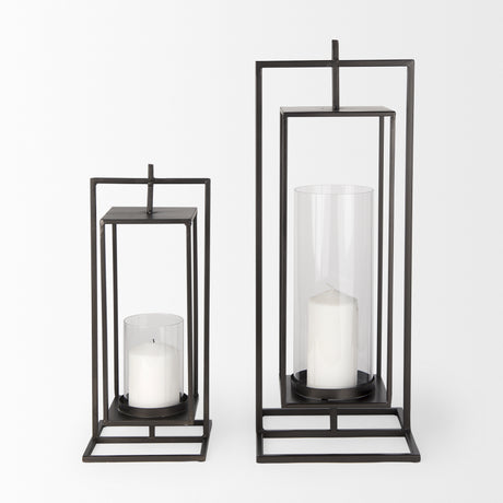 Albus II Small Black Metal Rectangular Table Candle Holder from Mercana - Luna Furniture