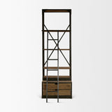 Brodie VII 32L x 22W x 94H Brown Wood Gun-Metal Bracing Four Shelf Shelving Unit from Mercana - Luna Furniture