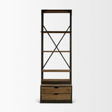 Brodie VII 32L x 22W x 94H Brown Wood Gun-Metal Bracing Four Shelf Shelving Unit from Mercana - Luna Furniture