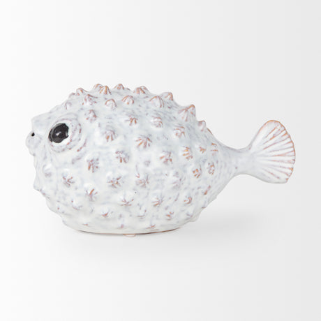 Spike II (Large) 10L x 6W Off-White Ceramic Puffer Fish from Mercana - Luna Furniture