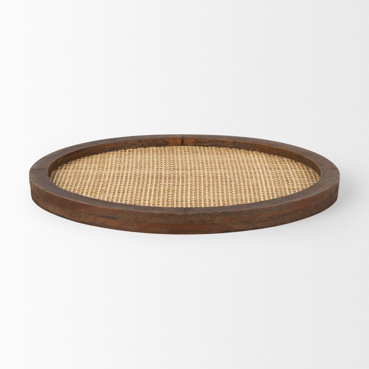 Silas Cane and Medium Brown Wood Round Tray from Mercana - Luna Furniture