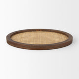 Silas Cane and Medium Brown Wood Round Tray from Mercana - Luna Furniture