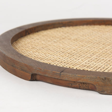 Silas Cane and Medium Brown Wood Round Tray from Mercana - Luna Furniture