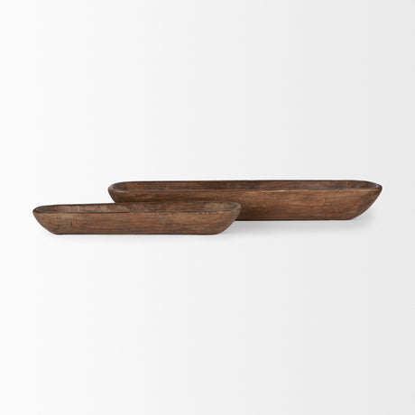 Athena Set of 2 Extra Large Medium Brown Reclaimed Wood Trays from Mercana - Luna Furniture