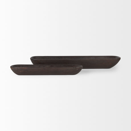 Athena Set of 2 Extra Large Black-Brown Reclaimed Wood Trays from Mercana - Luna Furniture
