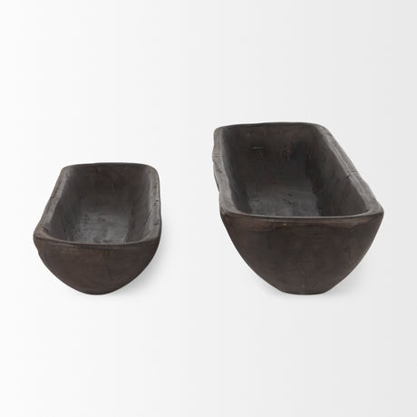 Athena Set of 2 Extra Large Black-Brown Reclaimed Wood Trays from Mercana - Luna Furniture