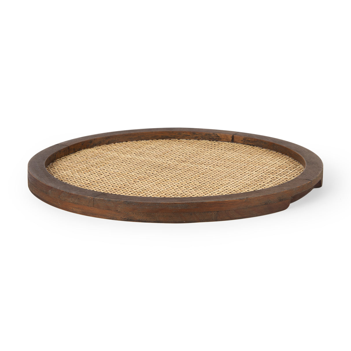 Silas Cane and Medium Brown Wood Round Tray from Mercana - Luna Furniture
