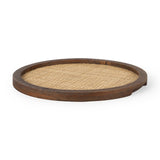 Silas Cane and Medium Brown Wood Round Tray from Mercana - Luna Furniture