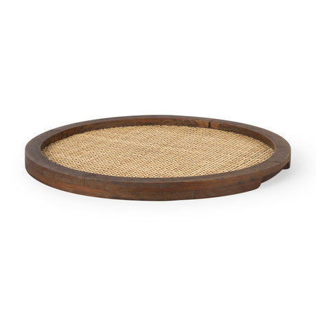 Silas Cane and Medium Brown Wood Round Tray from Mercana - Luna Furniture