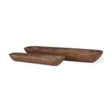 Athena Set of 2 Extra Large Medium Brown Reclaimed Wood Trays from Mercana - Luna Furniture