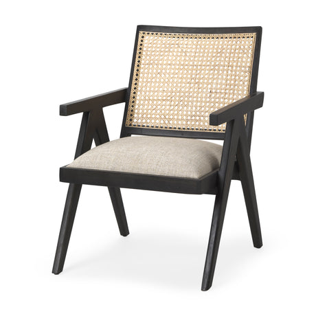 Donna Black Wood Cane-Back w/ Beige Upholstered Seat Dining Chair from Mercana - Luna Furniture