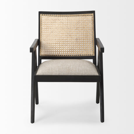 Donna Black Wood Cane-Back w/ Beige Upholstered Seat Dining Chair from Mercana - Luna Furniture