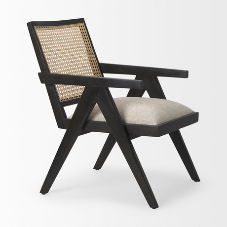 Donna Black Wood Cane-Back w/ Beige Upholstered Seat Dining Chair from Mercana - Luna Furniture