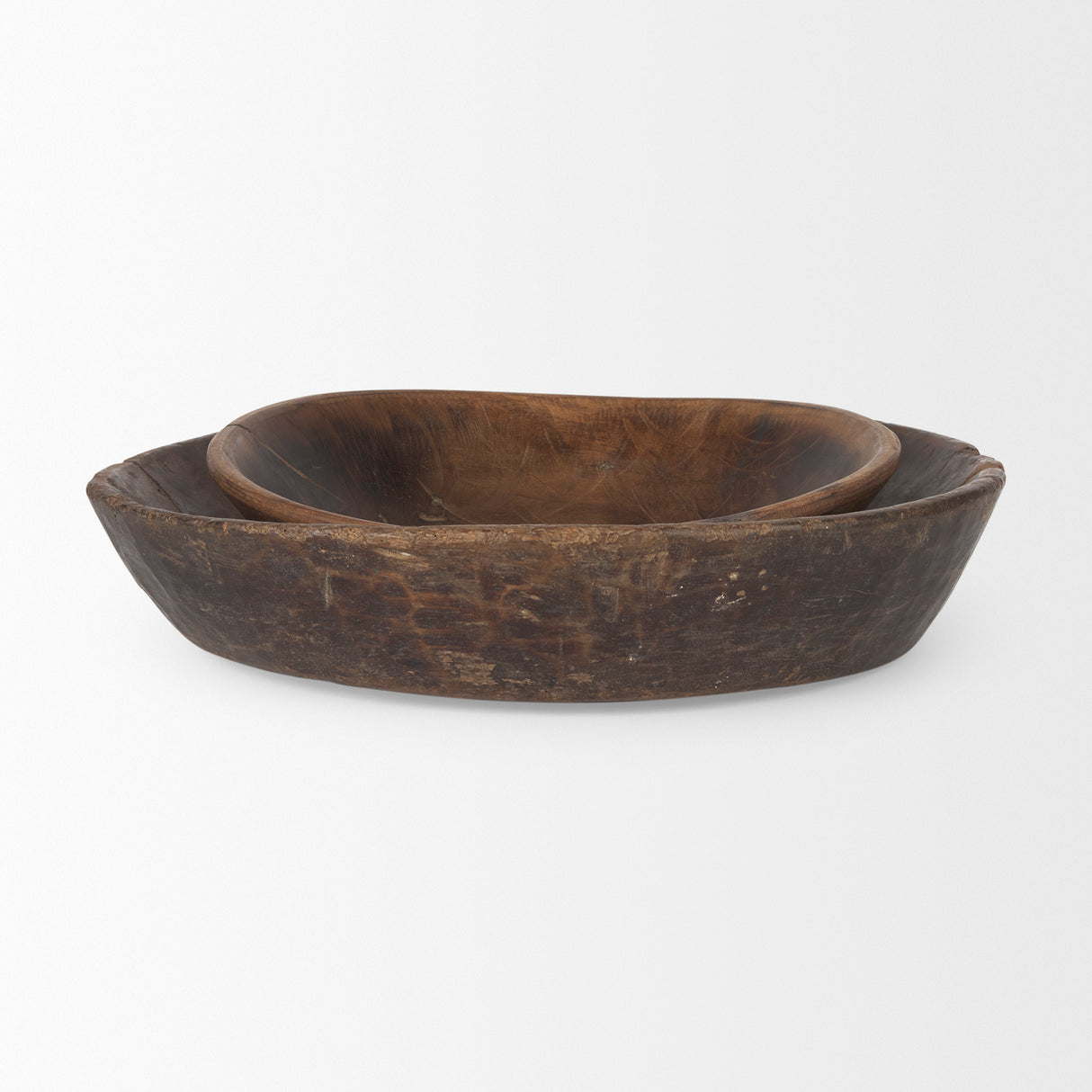 Nikita Set of 2 Large Medium Brown Reclaimed Wood Bowls from Mercana - Luna Furniture