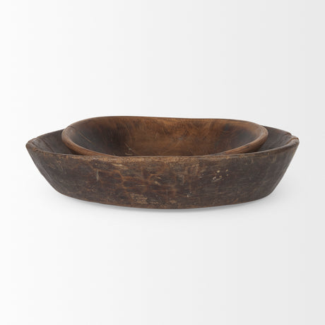 Nikita Set of 2 Large Medium Brown Reclaimed Wood Bowls from Mercana - Luna Furniture