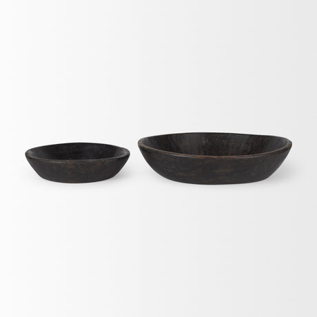 Nikita Set of 2 Large Black-Brown Reclaimed Wood Bowls from Mercana - Luna Furniture