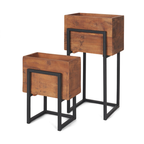 Jadine Set of 2 Medium Brown Wood w/ Black Metal Rectangle Frames from Mercana - Luna Furniture