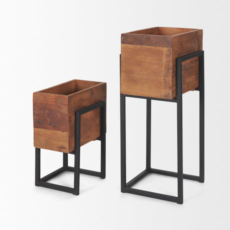Jadine Set of 2 Medium Brown Wood w/ Black Metal Rectangle Frames from Mercana - Luna Furniture
