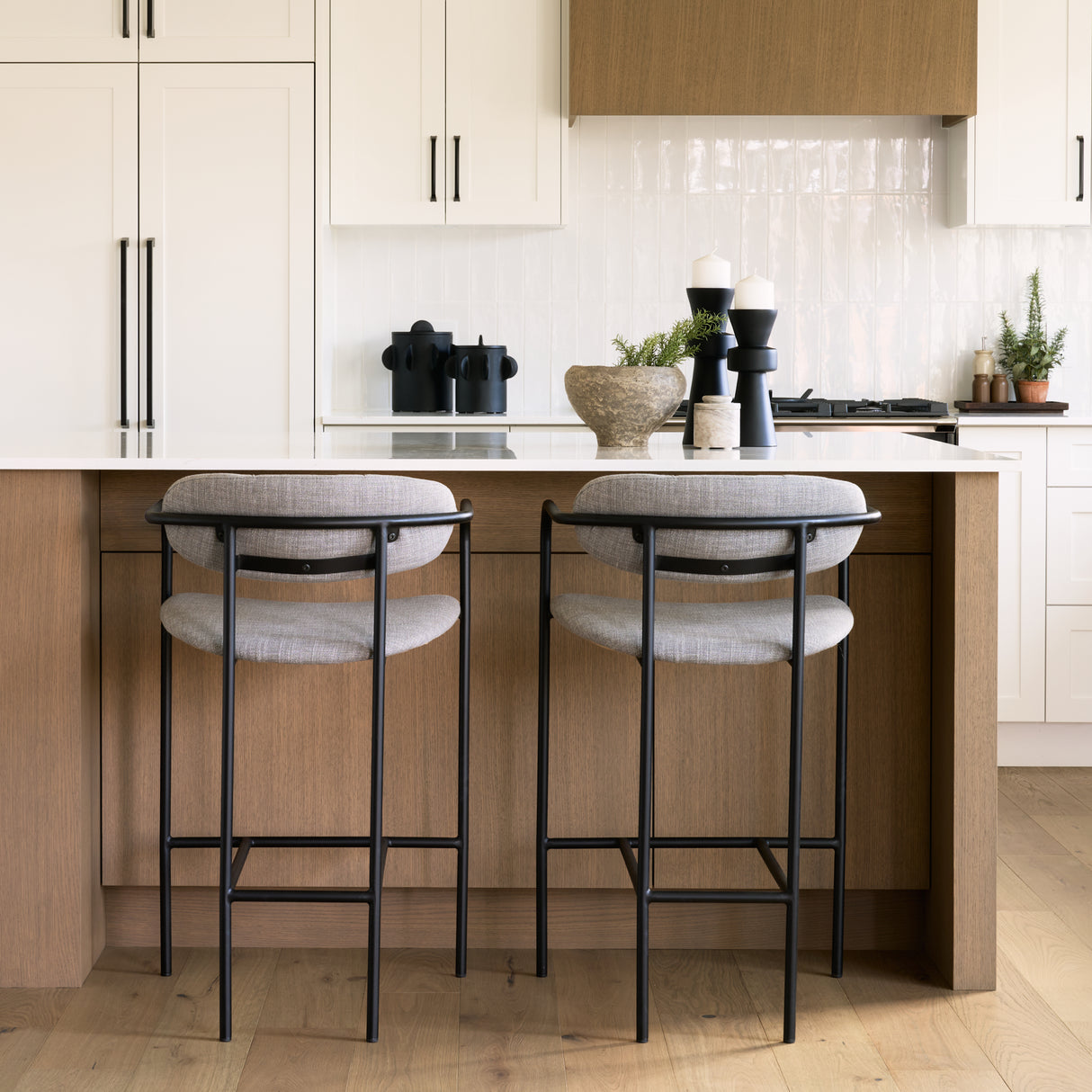 Parker Gray Fabric Seat Black Metal Counter Stool from Mercana - Luna Furniture