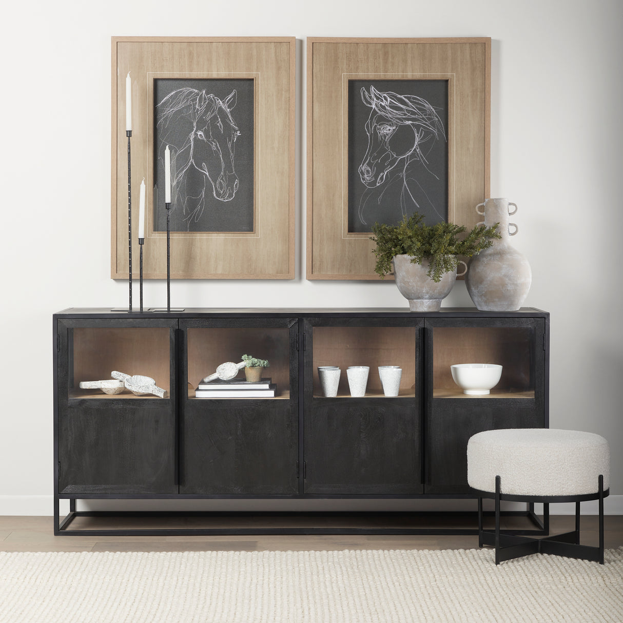 Sloan 80.0L x 17.0W x 36.0H Black Wood W/Black Metal Frame Sideboard from Mercana - Luna Furniture