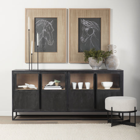 Sloan 80.0L x 17.0W x 36.0H Black Wood W/Black Metal Frame Sideboard from Mercana - Luna Furniture