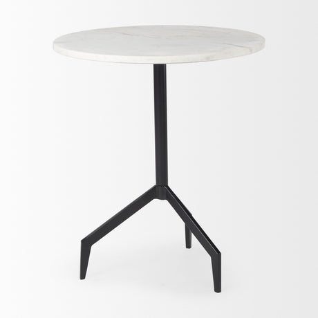 Serre Marble Top 3 Prong Black Metal Base End Table from Mercana - Luna Furniture