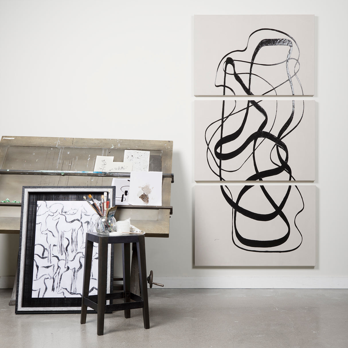 Free Lines Creamy (Set of 3) by Mercana Studio a Hand Embellished Textured Canvas from Mercana - Luna Furniture