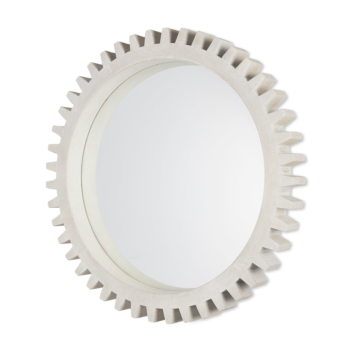 Sundance Cog 35.5" Round Whitewashed Wood Frame Mirror from Mercana - Luna Furniture